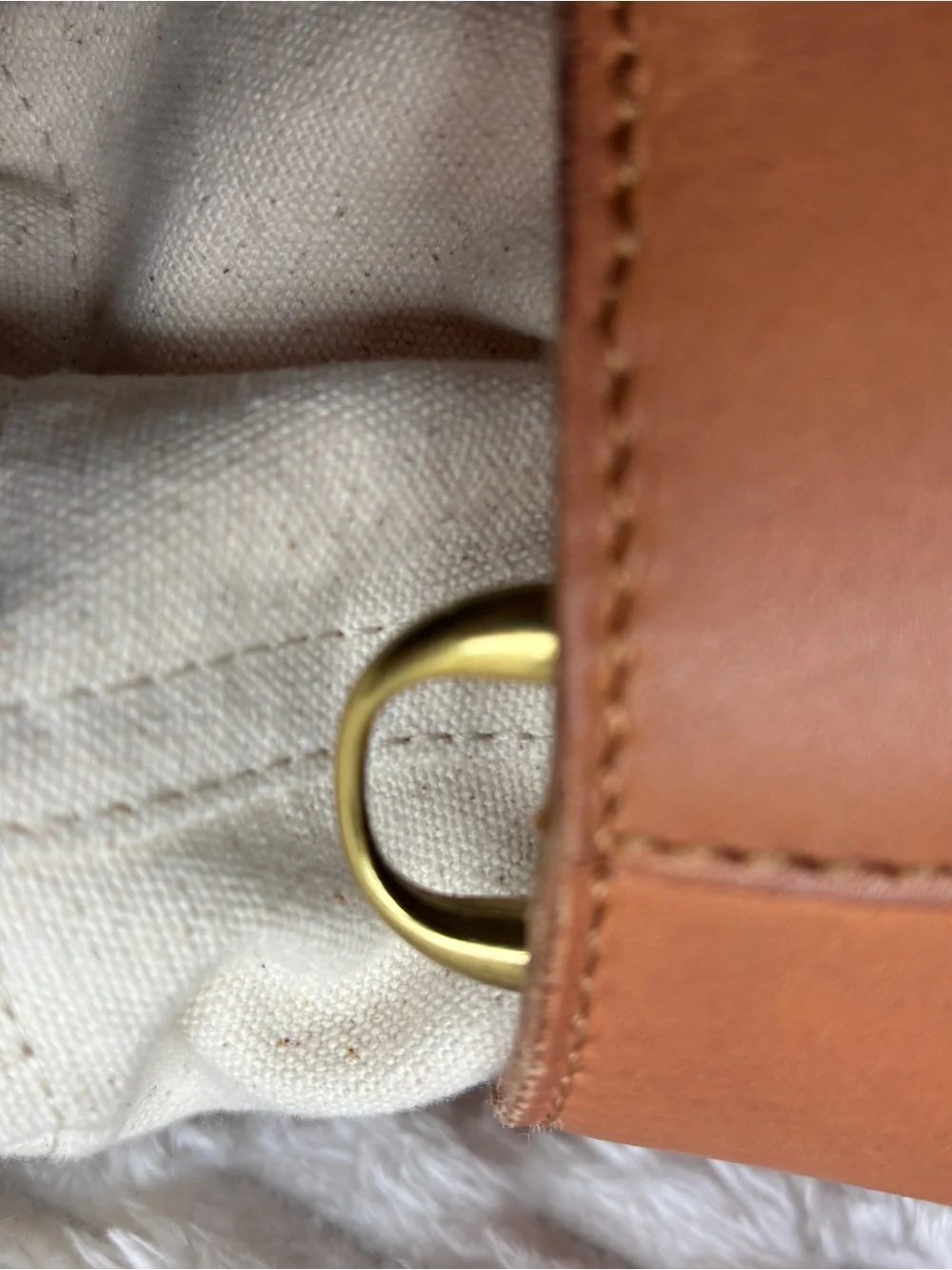 Madewell Cognac Leather Bucket Crossbody Bag Gold Hardware Drawstring Near New